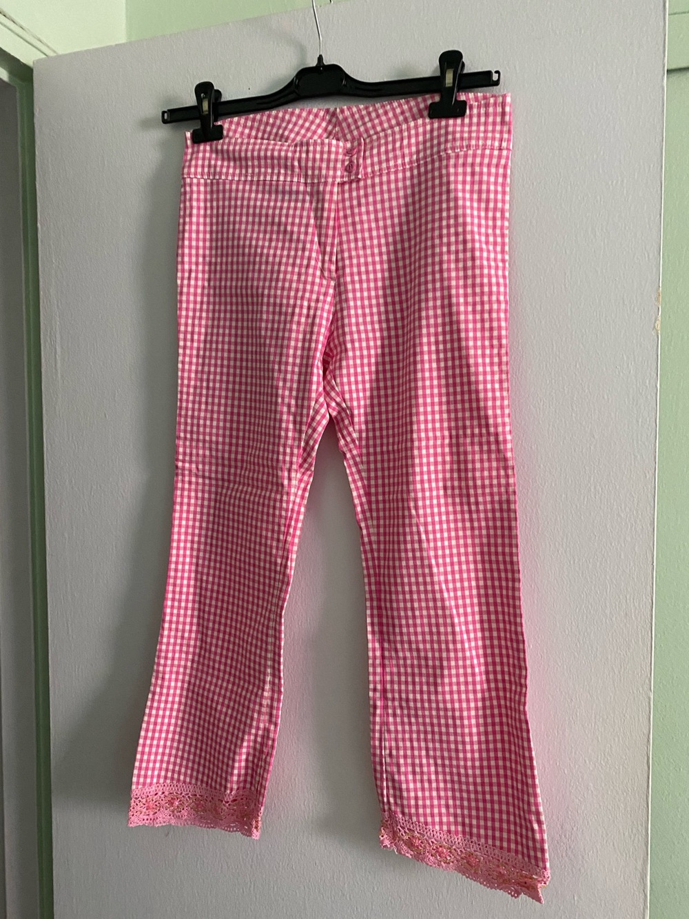 SHARAGANO VINTAGE GINGHAM ANKLE PANTS, SIZE M/L, MADE IN FRANCE.